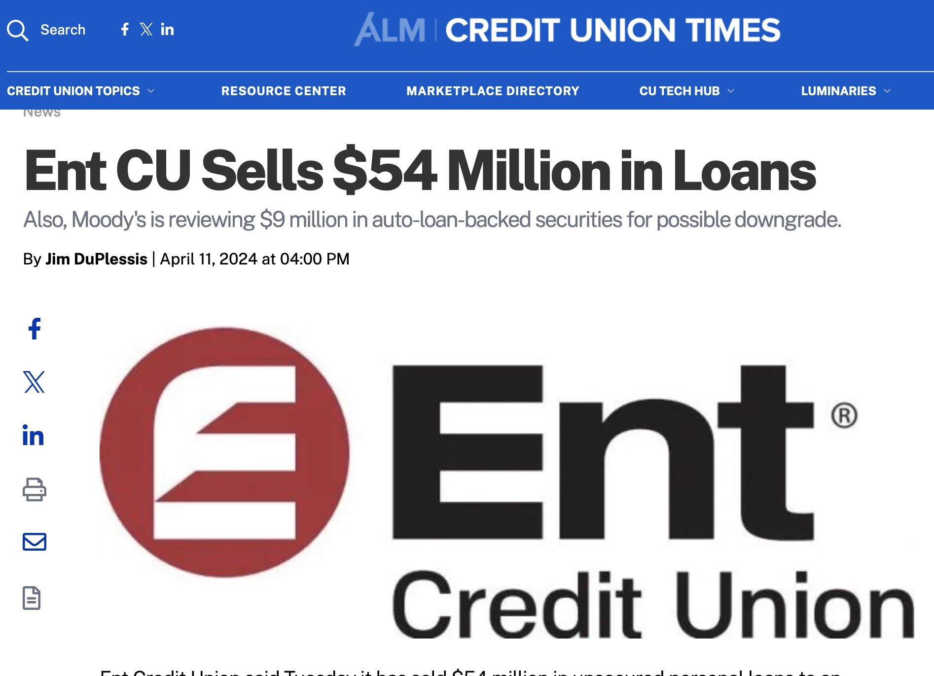 Featured image for “Ent CU sells $54M loan pool through LendKey’s ALIRO platform”